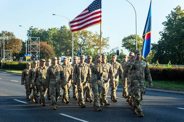 August 9, 2026, Warsaw, Mazovia, Poland: American soldiers march during the parade rehearsal. Early in the morning of 9th August, Poland s armed forces, and those of allies stationed in the country, take part in a rehearsal in preparation for a parade on National Armed Forces Day on the 15th August. Soldiers muster as the sun rises over the Vistula River and march past grandstands prepared for dignitaries. The soldiers were followed by mechanised divisions travelling in tanks and a variety of armoured vehicles. Afterwards, Secretary of State in the Ministry of Defence, Pawel Bejda addresses a post-rehearsal press conference, where he is accompanied by the Chief of the General Staff of the Polish Armed Forces, General Wieslaw Kukula. Warsaw - ZUMAs197 20260809_aaa_s197_069 Copyright: xNeilxMiltonx