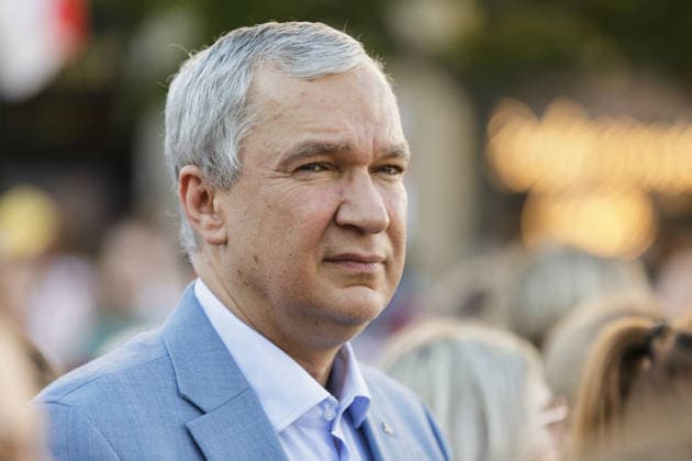 August 9, 2026, Warsaw, Poland: Pavel Latushka, a Belarusian opposition politician, takes part in an evening rally marking the sixth anniversary of the August 2020 presidential election in Belarus. An evening gathering marking the sixth anniversary of the August 2020 presidential election in Belarus was held near the Nicolaus Copernicus Monument in central Warsaw, bringing together leaders of Belarusian democratic forces, public figures and activists, as well as several hundred participants. Warsaw Poland - ZUMAs197 20260809_aaa_s197_108 Copyright: xVolhaxShukailax