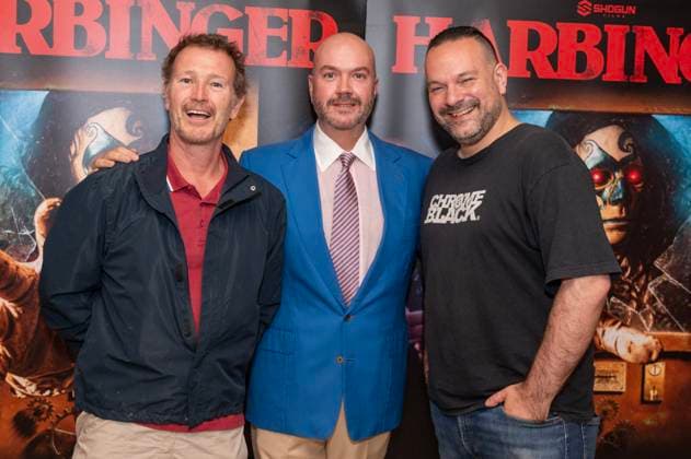 Harbinger UK Premiere at The Court House Hotel, London Guests attend the Harbinger UK Premiere at The Court House Hotel, London, UK 9 August 2026 (Photo By Robin Pope). 09 Aug 2026 Pictured: Nick Moran, Jonathan Sothcott, Nick Nevern.  Copyright: xThexMegaxAgencyxrbpxMEGAx