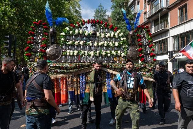 August 9, 2026, London, England, United Kingdom: Shia Muslims take part in the annual Arbaeen procession in Marble Arch in London, Britain, on August 9, 2026. Arbaeen marks the 40th day after the martyrdom of Imam Hussein, the grandson of the Prophet Muhammad. London United Kingdom - ZUMAk172 20260809_zip_k172_047 Copyright: xThomasxKrychx