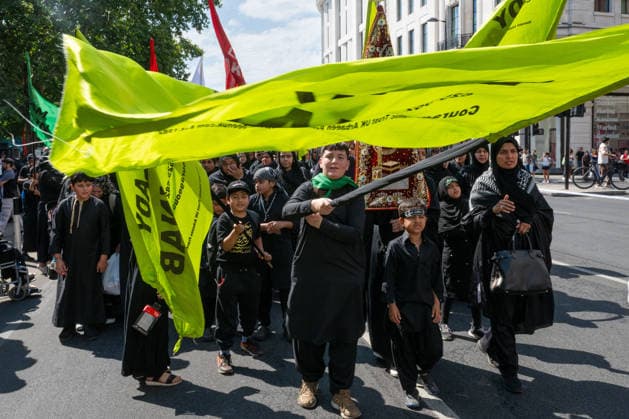 August 9, 2026, London, England, United Kingdom: Shia Muslims take part in the annual Arbaeen procession in Marble Arch in London, Britain, on August 9, 2026. Arbaeen marks the 40th day after the martyrdom of Imam Hussein, the grandson of the Prophet Muhammad. London United Kingdom  - ZUMAk172 20260809_zip_k172_023 Copyright: xThomasxKrychx