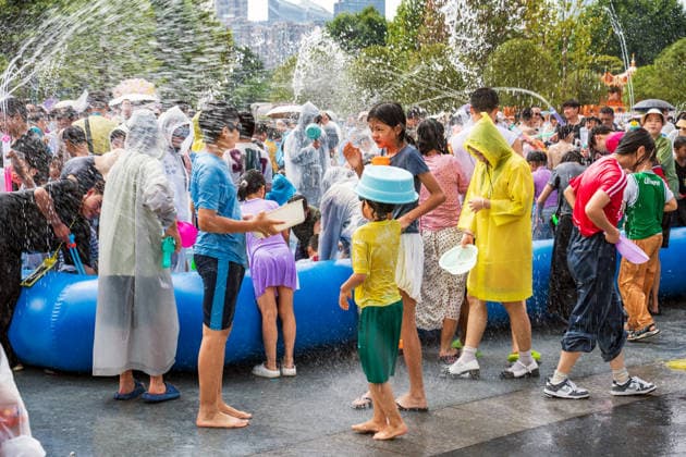 GUIYANG, CHINA - AUGUST 09: Citizens and tourists splash water on each other during the Summer Wonderland Ethnic Group Celebration at Guanshanhu Park on August 9, 2026 in Guiyang, Guizhou Province of China. The event features water splashing activities allowing participants to cool off during the summer heat.  Copyright: xVCGx 111659117635