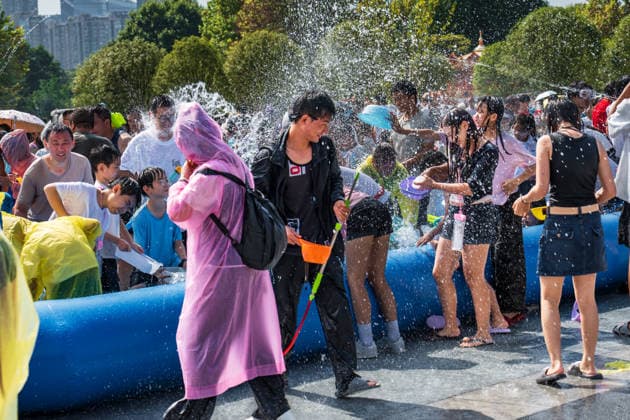 GUIYANG, CHINA - AUGUST 09: Citizens and tourists splash water on each other during the Summer Wonderland Ethnic Group Celebration at Guanshanhu Park on August 9, 2026 in Guiyang, Guizhou Province of China. The event features water splashing activities allowing participants to cool off during the summer heat.  Copyright: xVCGx 111659117639