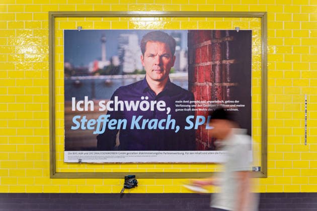 Berlin,09.08.2026,Wahlplakat der Partei SPD Steffen Krach zur Wahl zum 20.Abgeordnetenhaus von Berlin sowie zu den Bezirksverordnetenversammlungen am 20.09.2026. *** Berlin, August 9, 2026—Election poster for the SPD party’s candidate Steffen Krach in the election for the 20th Berlin House of Representatives and the district councils on September 20, 2026