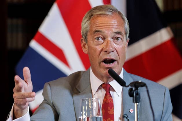August 10, 2026, London, London, UK: London, UK. Reform UK leader Nigel Farage speaks at a press conference in central London, setting out plans to remove foreign nationals from British prisons in a bid to ease overcrowding. London UK  - ZUMAl94_ 20260810_zaf_l94_015 Copyright: xDinendraxHariax