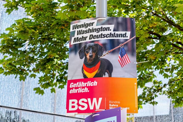 Berlin,10.08.2026,Wahlplakat der Partei BSW zur Wahl zum 20.Abgeordnetenhaus von Berlin sowie zu den Bezirksverordnetenversammlungen am 20.09.2026. *** Berlin, August 10, 2026—Election poster for the BSW party for the election to the 20th Berlin House of Representatives and the district councils on September 20, 2026