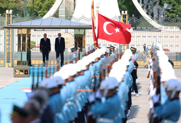 Turkish President Recep Tayyip Erdogan ANKARA, TURKIYE - AUGUST 10 : (----EDITORIAL USE ONLY - MANDATORY CREDIT - TURKISH PRESIDENCY MURAT KULA HANDOUT - NO MARKETING NO ADVERTISING CAMPAIGNS - DISTRIBUTED AS A SERVICE TO CLIENTS----) Turkish President Recep Tayyip Erdogan welcomes Austrian Chancellor Christian Stocker with an official ceremony at the Presidential Complex in Ankara, Turkiye on August 10, 2026. TUR Presidency Murat Kula Anadolu Ankara Turkey. Editorial use only. Please get in touch for any other usage.  Copyright: x2026xAnadoluxTURxPresidencyx xMuratxKulax