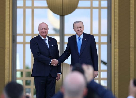 Turkish President Recep Tayyip Erdogan ANKARA, TURKIYE - AUGUST 10 : (----EDITORIAL USE ONLY - MANDATORY CREDIT - TURKISH PRESIDENCY MURAT KULA HANDOUT - NO MARKETING NO ADVERTISING CAMPAIGNS - DISTRIBUTED AS A SERVICE TO CLIENTS----) Turkish President Recep Tayyip Erdogan welcomes Austrian Chancellor Christian Stocker with an official ceremony at the Presidential Complex in Ankara, Turkiye on August 10, 2026. TUR Presidency Murat Kula Anadolu Ankara Turkey. Editorial use only. Please get in touch for any other usage.  Copyright: x2026xAnadoluxTURxPresidencyx xMuratxKulax
