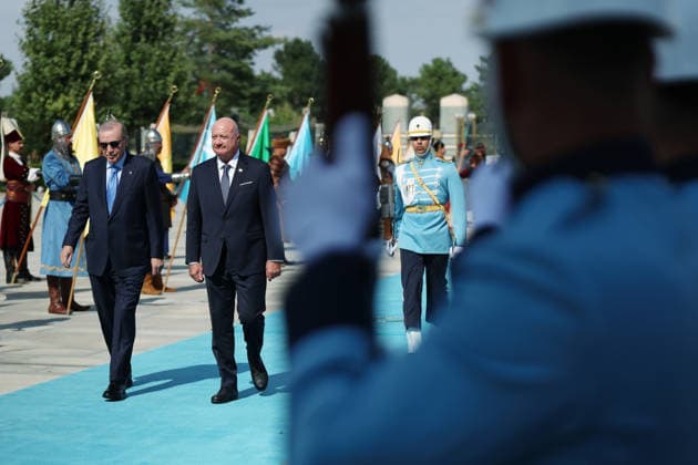 Turkish President Recep Tayyip Erdogan ANKARA, TURKIYE - AUGUST 10 : (----EDITORIAL USE ONLY - MANDATORY CREDIT - TURKISH PRESIDENCY MURAT CETINMUHURDAR HANDOUT - NO MARKETING NO ADVERTISING CAMPAIGNS - DISTRIBUTED AS A SERVICE TO CLIENTS----) Turkish President Recep Tayyip Erdogan welcomes Austrian Chancellor Christian Stocker with an official ceremony at the Presidential Complex in Ankara, Turkiye on August 10, 2026. TUR Presidency Murat Cetinmuhurdar Anadolu Ankara Turkey. Editorial use only. Please get in touch for any other usage.  Copyright: x2026xAnadoluxTURxPresidency MuratxCetinmuhurdarx