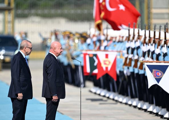 Recep Tayyip Erdogan - Christian Stocker meeting in Ankara ANKARA, TURKIYE - AUGUST 10 : Turkish President Recep Tayyip Erdogan welcomes Austrian Chancellor Christian Stocker with an official ceremony at the Presidential Complex in Ankara, Turkiye on August 10, 2026. Mehmet Ali Ozcan Anadolu Ankara Turkey. Editorial use only. Please get in touch for any other usage.  Copyright: x2026xAnadoluxMehmetxAlixOzcanx
