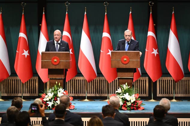 Recep Tayyip Erdogan - Christian Stocker hold joint press conference in Ankara ANKARA, TURKIYE - AUGUST 10: Turkish President Recep Tayyip Erdogan (R) and Austrian Chancellor Christian Stocker (L) hold a joint press conference following their meeting at the Presidential Complex in Ankara, Turkiye, on August 10, 2026. Mehmet Ali Ozcan Anadolu Ankara Turkey. Editorial use only. Please get in touch for any other usage.  Copyright: x2026xAnadoluxMehmetxAlixOzcanx