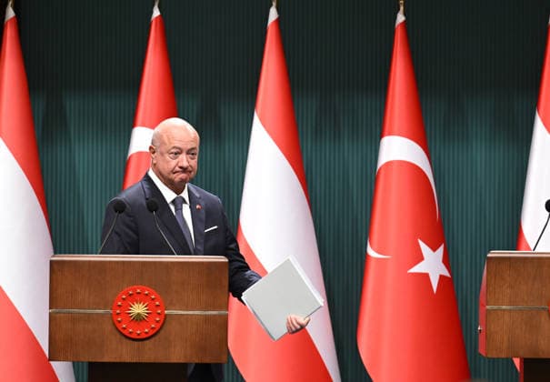 Recep Tayyip Erdogan - Christian Stocker hold joint press conference in Ankara ANKARA, TURKIYE - AUGUST 10: Austrian Chancellor Christian Stocker leaves after making a speech as he holds a joint press conference with Turkish President Recep Tayyip Erdogan (not seen) following their meeting at the Presidential Complex in Ankara, Turkiye, on August 10, 2026. Mehmet Ali Ozcan Anadolu Ankara Turkey. Editorial use only. Please get in touch for any other usage.  Copyright: x2026xAnadoluxMehmetxAlixOzcanx