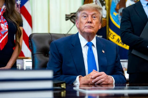 President Donald Trump speaks during an executive order sighing that reevaluates childhood vaccines in the Oval Office of the White House in Washington, DC on August 10, 2026. While the executive order still recommends childhood vaccines for 11 diseases, including measles and polio, it calls for limiting vaccines for other diseases, like hepatitis A and B and meningococcal disease, to high-risk populations.  WAP20260810344 BONNIExCASH