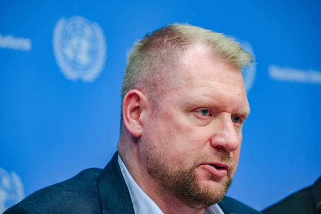August 10, 2026, New York, New York, United States: OLEG GUSHCHYN, Legal Counsellor with UkraineÃ¢â‚¬â ¢s Coordination Headquarters for the Treatment of Prisoners of War, speaks during a press briefing following a UN Security Council Arria-formula meeting at UNHQ. GUSHCHYN outlined UkraineÃ¢â‚¬â ¢s legal assessment of RussiaÃ¢â‚¬â ¢s network of detention facilities, described alleged systematic torture and mistreatment of Ukrainian prisoners of war and civilian detainees, and discussed ongoing efforts relating to prisoner exchanges, accountability and compliance with the Geneva Conventions. New York United States - ZUMAo116 20260810_znp_o116_032 Copyright: xBiancaxOterox
