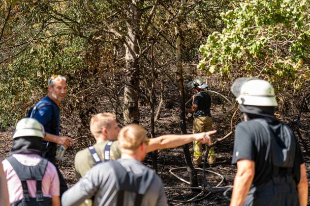 Feuer in Wald und in Wohngebiet fordert weit über 300 Einsatzkräfte Am 10.08.2026 brach gegen 13:15 Uhr zwischen Bad Schwalbach-Adolfseck und Hohenstein-Breithardt ein Waldbrand aus, der sich rasch auf über 8000 Quadratmeter ausbreitete. Rund 300 Feuerwehrkräfte sowie Kräfte von HessenForst bekämpften den Brand, für die Wasserversorgung wurde die B54 gesperrt. Gegen 14:15 Uhr griff parallel in Bad Schwalbach ein Feuer an einem Hang auf einen Anbau mit Garage über. Bei den beiden Einsätzen wurden insgesamt neun Personen leicht verletzt, zwei Einsatzkräfte mussten wegen Rauchgasinhalation ins Krankenhaus gebracht werden. Laut Kreisbrandmeister Michael Ehresmann besteht der Verdacht auf fahrlässige oder vorsätzliche Brandstiftung,