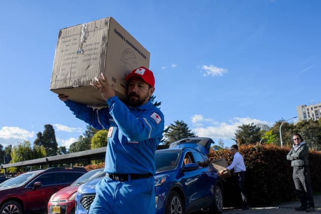 August 10, 2026, Bogota, Bogota D.C, Colombia: Members of the Colombian Red Cross ready up to deploy on assist missions to Pereira and Choco after a 7,4 magnitude earthquake struck Colombia on August 10, 2026. Bogota Colombia  - ZUMAvp1_ 20260810_zia_vp1_038 Copyright: xSebastianxBarrosx