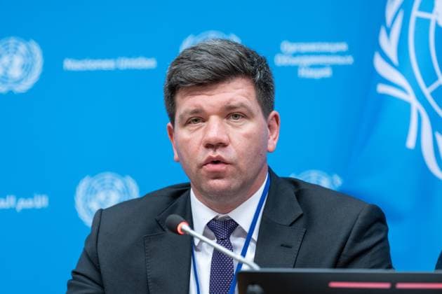 August 10, 2026, New York, New York, USA: Ambassador Volodymyr Pavlichenko speaks during press briefing organized by Permanent Mission of Ukraine at UN Headquarters in New York, NY on August 10, 2026. Khuan Leyva Garsiya and Leniie Umerova briefed press on their experience being in captivity in Russia and their witness of treatments by Russian authorities of POW and civilians taken into prisons in Russia. New York USA - ZUMAr339 20260810_znp_r339_001 Copyright: xLevxRadinx