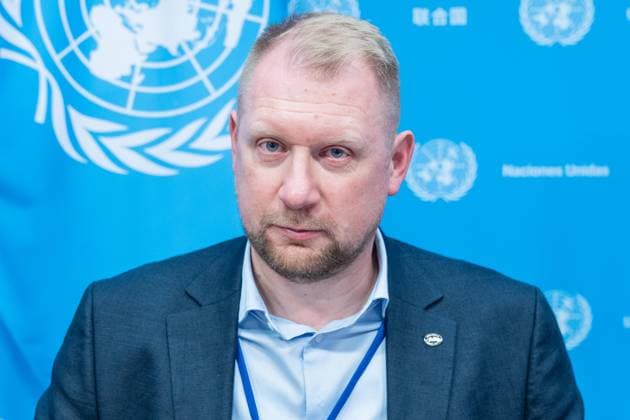 August 10, 2026, New York, New York, USA: Oleg Gushchyn, Legal Counsellor, Coordination Headquarters for the Treatment of Prisoners of War of Ukraine attends press briefing organized by Permanent Mission of Ukraine at UN Headquarters in New York, NY on August 10, 2026. Khuan Leyva Garsiya and Leniie Umerova briefed press on their experience being in captivity in Russia and their witness of treatments by Russian authorities of POW and civilians taken into prisons in Russia. New York USA  - ZUMAr339 20260810_znp_r339_016 Copyright: xLevxRadinx