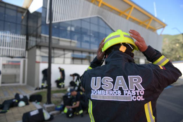 August 10, 2026, Pasto, Narino, Colombia: The USARCOL 20 team, composed of 22 firefighters, departed from Pasto, Narino, to the city of Cali to join rescue operations following the earthquake that struck Colombia today. August 10, 2026. Pasto Colombia  - ZUMAvp1_ 20260810_zia_vp1_052 Copyright: xCamiloxErassox