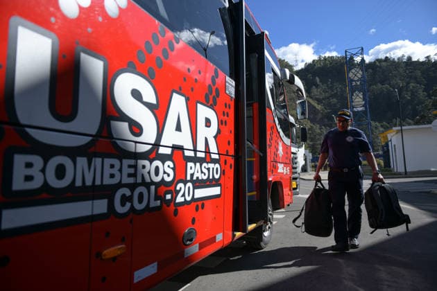 August 10, 2026, Pasto, Narino, Colombia: The USARCOL 20 team, composed of 22 firefighters, departed from Pasto, Narino, to the city of Cali to join rescue operations following the earthquake that struck Colombia today. August 10, 2026. Pasto Colombia  - ZUMAvp1_ 20260810_zia_vp1_053 Copyright: xCamiloxErassox