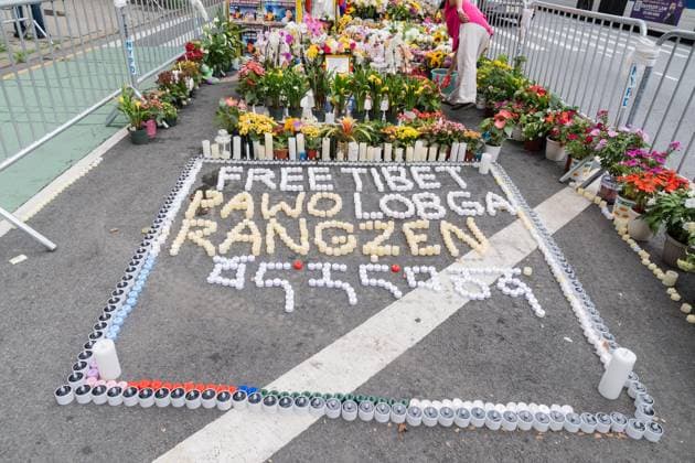August 10, 2026, New York, New York, USA: Activists continue protesting against treatment by Chinese authorities of Tibetan people by suppressing freedom of religion, language, culture and prosecuting those who dear to speak out. Protest is going on across of UN Headquarters in New York, NY as seen on August 10, 2026 where Lobga Rangzen aka Lobsang Palden, 52, Tibetan activist from New York died after self-immolating on July 2, 2026 and memorial for him is set. His protest came one day after China s Ethnic Unity and Progress Law took effect in what Mandarin language declared as single state-defined banning Tibetan and Uyghur languages being taught in schools. New York USA - ZUMAr339 20260810_znp_r339_026 Copyright: xLevxRadinx