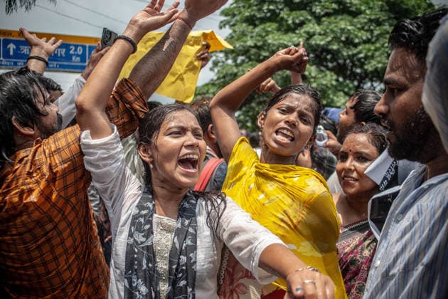 August 10, 2026, Ranchi, India: Demonstrating students dance on the street during a water cannon deployment. Students staged a march to the state assembly, amplifying ongoing protests against alleged irregularities in examinations conducted by the Jharkhand Public Service Commission and the Jharkhand Staff Selection Commission. Ranchi India - ZUMAs197 20260810_aaa_s197_065 Copyright: xYousufxSarfarazx