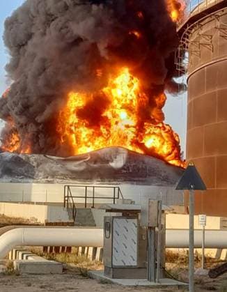 Fire breaks out at an oil depot in Tripoli TRIPOLI, LIBYA - AUGUST 11: (----EDITORIAL USE ONLY - MANDATORY CREDIT - LIBYAN NATIONAL SAFETY AUTHORITY HANDOUT - NO MARKETING NO ADVERTISING CAMPAIGNS - DISTRIBUTED AS A SERVICE TO CLIENTS----) Flames and thick smoke rise from a burning diesel tank at the Zawiya Oil Depot, west of Tripoli, Libya, on August 11, 2026. A fire broke out in one of the depot s diesel tanks after it was hit under circumstances that remain unknown, amid intensified clashes between armed groups in the surrounding area. Firefighting crews were dispatched to the site and continued efforts to bring the blaze under control. Libyan National Safety Authority Handout Anadolu Tripoli Libya. Editorial use only. Please get in  Copyright: x2026xAnadoluxLibyanxNationalxSafetyxAuthority Handoutx