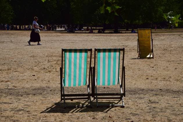 August 11, 2026, London, United Kingdom: Empty deck chairs are seen in a completely dry Green Park as drought conditions persist..An amber heat health alert has been issued for parts of England ahead of the fifth heatwave of the year. London United Kingdom  - ZUMAs197 20260811_aaa_s197_031 Copyright: xVukxValcicx