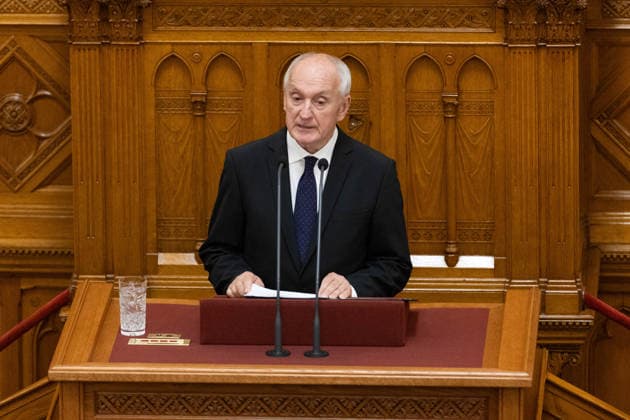 (260811) -- BUDAPEST, Aug. 11, 2026 -- Andras Baka, Hungary s newly elected president, delivers a speech at the parliament in Budapest, Hungary, Aug. 11, 2026. Hungary s parliament on Tuesday elected former Supreme Court chief Andras Baka as the country s new president. (Photo by Xinhua) HUNGARY-BUDAPEST-ANDRAS BAKA-NEW PRESIDENT PeterxZsolnai 