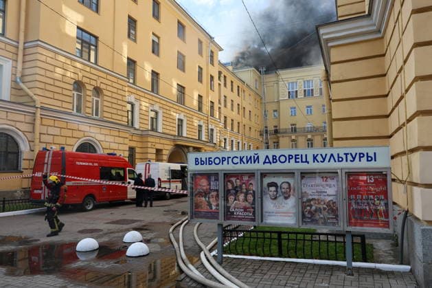 RUSSIA, ST PETERSBURG - AUGUST 11, 2026: Emergency units respond to a roof fire at the Vyborgsky Palace of Culture. Valentin Yegorshin TASS  96035920