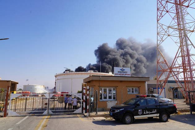 Firefighters battle blaze at Zawiya Oil Complex following drone attack in Libya TRIPOLI, LIBYA - AUGUST 11: Firefighters work to extinguish a blaze inside a diesel tank following an attack at the Zawiya Oil Complex, west of Tripoli, Libya on August 11, 2026. The facility, operated by the National Oil Corporation (NOC), is one of the country s main refineries and fuel supply hubs. Hazem Turkia Anadolu Tripoli Libya. Editorial use only. Please get in touch for any other usage.  Copyright: x2026xAnadoluxHazemxTurkiax