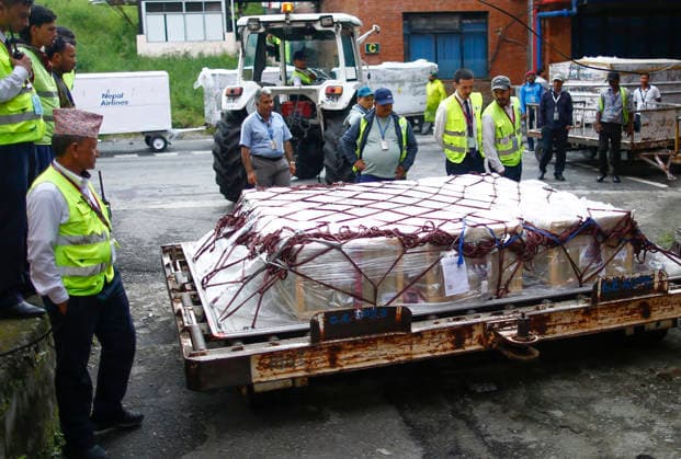 Broad Peak Avalanche Bodies Arrive in Kathmandu, Nepal - 11 Aug 2026 The coffins containing the bodies of Nepali mountaineers Kili Pemba Sherpa, Gyalu Sherpa and Nima Sherpa seen at Tribhuvan International Airport. The three climbers were among 10 people killed in an avalanche on Broad Peak in Pakistan on July 30. Their bodies were repatriated to Nepal and handed over to their families for final rites. Kathmandu Nepal Copyright: xSkandaxGautamx xSOPAxImagesx _58W0009
