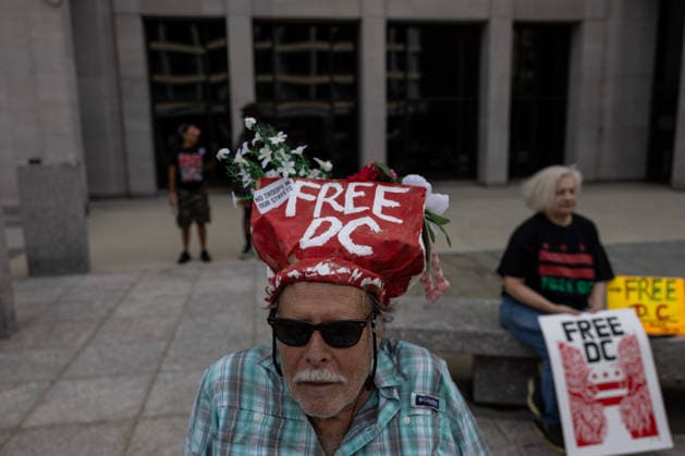 Demonstrators rally in Washington DC on anniversary of National Guard deployment WASHINGTON, D.C., UNITED STATES – AUGUST 11: Demonstrators rally during a Free DC protest in Washington, D.C., on August 11, 2026, marking one year since U.S. President Donald Trump deployed members of the National Guard into the city. Mehmet Eser Anadolu Washington United States. Editorial use only. Please get in touch for any other usage.  Copyright: x2026xAnadoluxMehmetxEserx