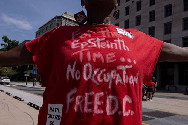 Demonstrators rally in Washington DC on anniversary of National Guard deployment WASHINGTON, D.C., UNITED STATES – AUGUST 11: Demonstrators rally during a Free DC protest in Washington, D.C., on August 11, 2026, marking one year since U.S. President Donald Trump deployed members of the National Guard into the city. Mehmet Eser Anadolu Washington United States. Editorial use only. Please get in touch for any other usage.  Copyright: x2026xAnadoluxMehmetxEserx