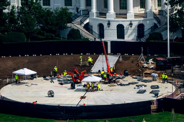 Construction continues on a new helipad on the South Lawn of the White House in Washington, DC on Tuesday, August 11, 2026. President Donald Trump says he will appeal to the Supreme Court after a federal appeals court ruled that congressional approval is required to build the $400 million ballroom.  WAP2026081126379 BONNIExCASH