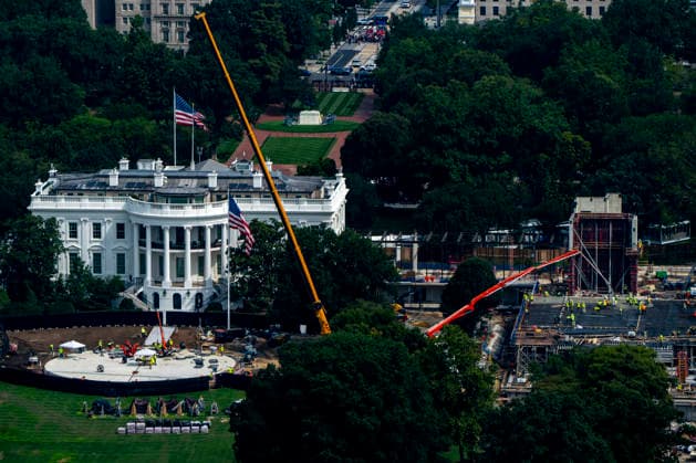 Construction continues on a new helipad on the South Lawn of the White House and the East Wing ballroom in Washington, DC on Tuesday, August 11, 2026. President Donald Trump says he will appeal to the Supreme Court after a federal appeals court ruled that congressional approval is required to build the $400 million ballroom.  WAP2026081126380 BONNIExCASH