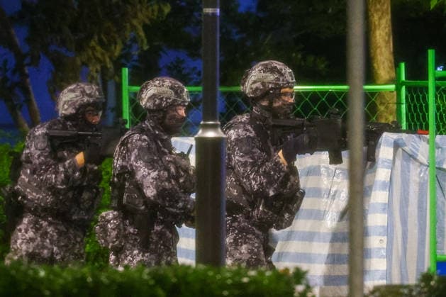 Han Kuang military exercise in Taiwan TAIPEI, TAIWAN - AUGUST 12: Taiwanese soldiers with machine guns conduct a defense drill in urban areas, as part of the Han Kuang military exercise, in Taipei City, Taiwan, on August 12, 2026. China said on Tuesday it will hold military exercises with Indonesian navies in sensitive waters east of Taiwan in mid-August. The announcement comes at a time when the self governing island is holding its annual Han Kuang exercises to brace for possible attacks by Beijing. Daniel Ceng Anadolu Taipei Taiwan. Editorial use only. Please get in touch for any other usage.  Copyright: x2026xAnadoluxDanielxCengx