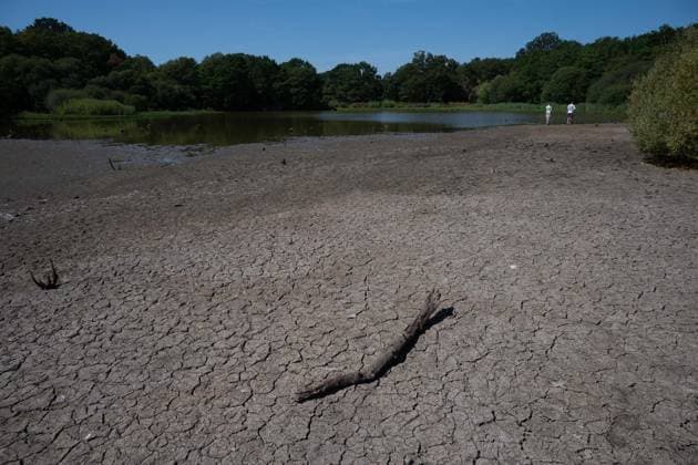 Prolonged heatwave and drought dry up historic Stew Pond at Epsom Common in Surrey EPSOM, UNITED KINGDOM - AUGUST 11: A veiw of the cracked, parched earth of Stew Pond exposed following an extended period of high temperatures and severe drought conditions at Epsom Common in Surrey, England, on August 11, 2026. The historic pond, a local nature reserve and habitat for diverse wildlife, has seen its water levels drop dramatically as persistent dry weather continues across southern Britain. Rasid Necati Aslim Anadolu Epsom United Kingdom. Editorial use only. Please get in touch for any other usage.  Copyright: x2026xAnadoluxRasidxNecatixAslimx