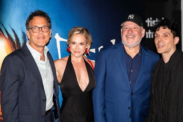 Death Note: The Musical Press Night - VIP Arrivals (L to R) Ivan Menchell, Morgan Reilly, Composer Frank Wildhorn and Fabian Aloise attend the press night performance of Death Note: The Musical at The Barbican Theatre on August 11, 2026 in London, England., Credit:Lounis Tiar Avalon United Kingdom, London, Barbican Center  Copyright: xLounisxTiarx xAvalonx 1122399173