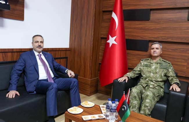 Turkish Foreign Minister Hakan Fidan in Tripoli TRIPOLI, LIBYA - AUGUST 12: (----EDITORIAL USE ONLY MANDATORY CREDIT - TURKISH FOREIGN MINISTRY HANDOUT - NO MARKETING NO ADVERTISING CAMPAIGNS - DISTRIBUTED AS A SERVICE TO CLIENTS----) Turkish Foreign Minister Hakan Fidan (L) meets with Major General Mustafa Kocan (R), Commander of the Turkish Armed Forces Libya Task Group, during his visit in Tripoli, Libya, on August 12, 2026. Turkish Foreign Ministry Handout Anadolu Tripoli Libya. Editorial use only. Please get in touch for any other usage.  Copyright: x2026xAnadoluxTurkishxForeignxMinistryx xHandoutx