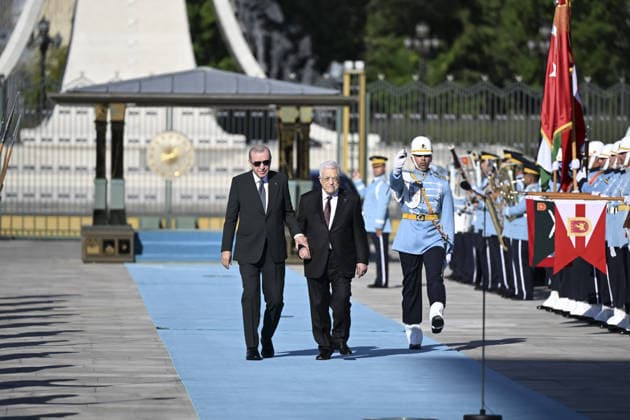 Recep Tayyip Erdogan - Mahmoud Abbas meeting in Ankara ANKARA, TURKIYE - AUGUST 12 : Turkish President Recep Tayyip Erdogan welcomes Palestinian President Mahmoud Abbas with an official ceremony at the Presidential Complex during his official visit to Ankara, Turkiye on August 12, 2026. Dogukan Keskinkilic Anadolu Ankara Turkey. Editorial use only. Please get in touch for any other usage.  Copyright: x2026xAnadoluxDogukanxKeskinkilicx