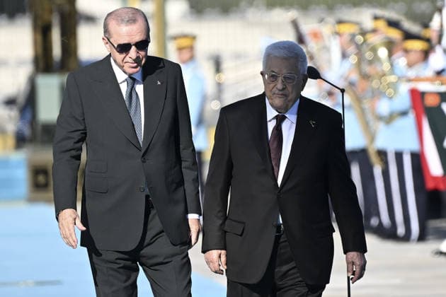 Recep Tayyip Erdogan - Mahmoud Abbas meeting in Ankara ANKARA, TURKIYE - AUGUST 12 : Turkish President Recep Tayyip Erdogan welcomes Palestinian President Mahmoud Abbas with an official ceremony at the Presidential Complex during his official visit to Ankara, Turkiye on August 12, 2026. Dogukan Keskinkilic Anadolu Ankara Turkey. Editorial use only. Please get in touch for any other usage.  Copyright: x2026xAnadoluxDogukanxKeskinkilicx