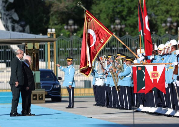 Recep Tayyip Erdogan - Mahmoud Abbas meeting in Ankara ANKARA, TURKIYE - AUGUST 12: (----EDITORIAL USE ONLY - MANDATORY CREDIT - TURKISH PRESIDENCY MURAT KULA HANDOUT - NO MARKETING NO ADVERTISING CAMPAIGNS - DISTRIBUTED AS A SERVICE TO CLIENTS----) Turkish President Recep Tayyip Erdogan welcomes Palestinian President Mahmoud Abbas with an official ceremony at the Presidential Complex during his official visit to Ankara, Turkiye, on August 12, 2026. TUR Presidency Murat Kula Handout Anadolu Ankara Turkey. Editorial use only. Please get in touch for any other usage.  Copyright: x2026xAnadoluxTURxPresidency xMuratxKulax xHandoutx