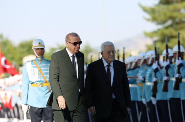 Recep Tayyip Erdogan - Mahmoud Abbas meeting in Ankara ANKARA, TURKIYE - AUGUST 12: (----EDITORIAL USE ONLY - MANDATORY CREDIT - TURKISH PRESIDENCY MURAT KULA HANDOUT - NO MARKETING NO ADVERTISING CAMPAIGNS - DISTRIBUTED AS A SERVICE TO CLIENTS----) Turkish President Recep Tayyip Erdogan welcomes Palestinian President Mahmoud Abbas with an official ceremony at the Presidential Complex during his official visit to Ankara, Turkiye, on August 12, 2026. TUR Presidency Murat Kula Handout Anadolu Ankara Turkey. Editorial use only. Please get in touch for any other usage.  Copyright: x2026xAnadoluxTURxPresidency xMuratxKulax xHandoutx