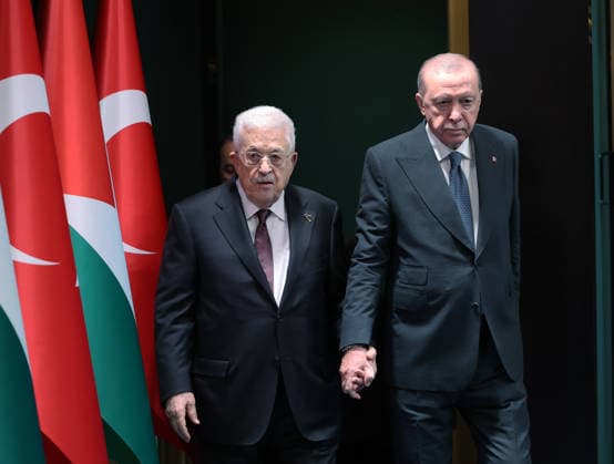 Recep Tayyip Erdogan - Mahmoud Abbas meeting in Ankara ANKARA, TURKIYE - AUGUST 12: (----EDITORIAL USE ONLY - MANDATORY CREDIT - TURKISH PRESIDENCY MURAT CETINMUHURDAR HANDOUT - NO MARKETING NO ADVERTISING CAMPAIGNS - DISTRIBUTED AS A SERVICE TO CLIENTS----) Turkish President Recep Tayyip Erdogan (R) holds a joint press conference with Palestinian President Mahmoud Abbas (L) after their meeting at the Presidential Complex in Ankara, Turkiye on August 12, 2026. TUR Presidency Murat Cetinmuhurdar Anadolu Ankara Turkey. Editorial use only. Please get in touch for any other usage.  Copyright: x2026xAnadoluxTURxPresidency xMuratxCetinmuhurdarx