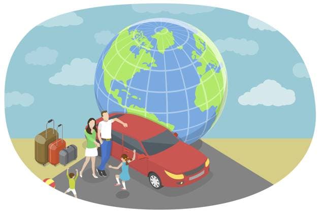Isometrische flache 3D Konzeptillustration eines Familienausflugs mit dem Auto, einer glücklichen Familie im Urlaub 3D Isometric Flat Conceptual Illustration of Car Family Trip, Happy Family on Vacation Copyright: imageBROKER AnastasiiaxTorianyk ibxplw18728564.jpg