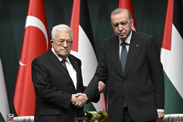 Recep Tayyip Erdogan - Mahmoud Abbas joint press conference in Ankara ANKARA, TURKIYE - AUGUST 12: Turkish President Recep Tayyip Erdogan and Palestinian President Mahmoud Abbas hold a joint press conference at the Presidential Complex in Ankara, Turkiye on August 12, 2026. Dogukan Keskinkilic Anadolu Ankara Turkey. Editorial use only. Please get in touch for any other usage.  Copyright: x2026xAnadoluxDogukanxKeskinkilicx