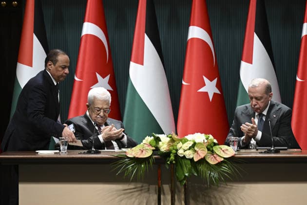 Recep Tayyip Erdogan - Mahmoud Abbas joint press conference in Ankara ANKARA, TURKIYE - AUGUST 12: Turkish President Recep Tayyip Erdogan and Palestinian President Mahmoud Abbas hold a joint press conference at the Presidential Complex in Ankara, Turkiye on August 12, 2026. Dogukan Keskinkilic Anadolu Ankara Turkey. Editorial use only. Please get in touch for any other usage.  Copyright: x2026xAnadoluxDogukanxKeskinkilicx
