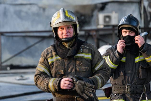 RUSSIA, KRASNODAR REGION - AUGUST 12, 2026: Employees of the Russian Emergencies Minsitry respond to a fire at a warehouse storing plastic products in the village of Lenina, southeast of Krasnodar. The fire covering an area of 2.2 thousand sq m has been contained. Roman Sokolov TASS  96070297