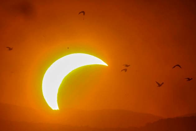 Partial Solar Eclipse in Hungary This image shows a partial solar eclipse captured in Hungary, Sopron. The moon will cover about 86% of the sun during this solar eclipse. Zsombor Toth Sopron Gyor-Moson-Sopron Hungary Copyright: xZsomborxTothx